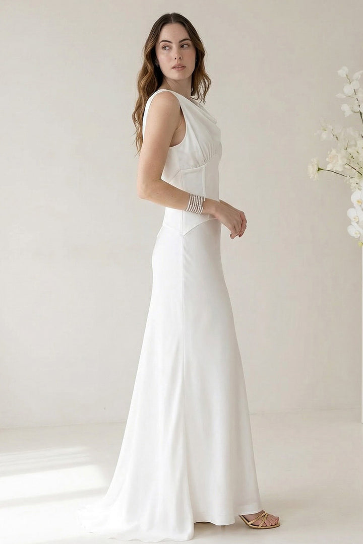 Wedding Dress with Draped Neckline and Corset
