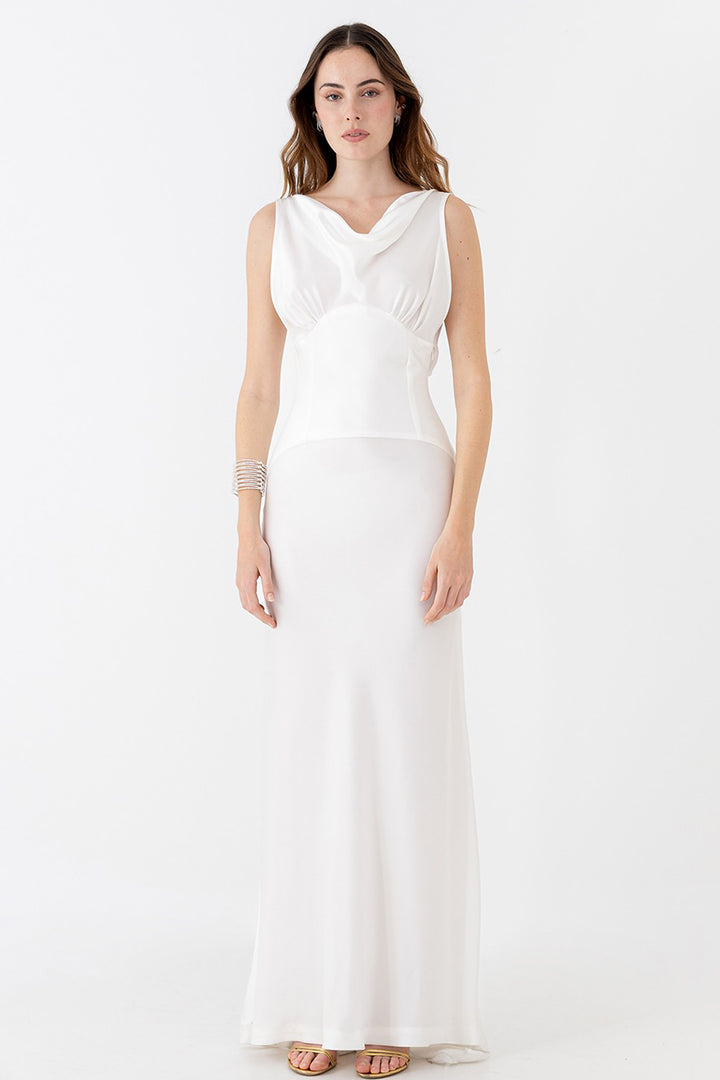 Wedding Dress with Draped Neckline and Corset