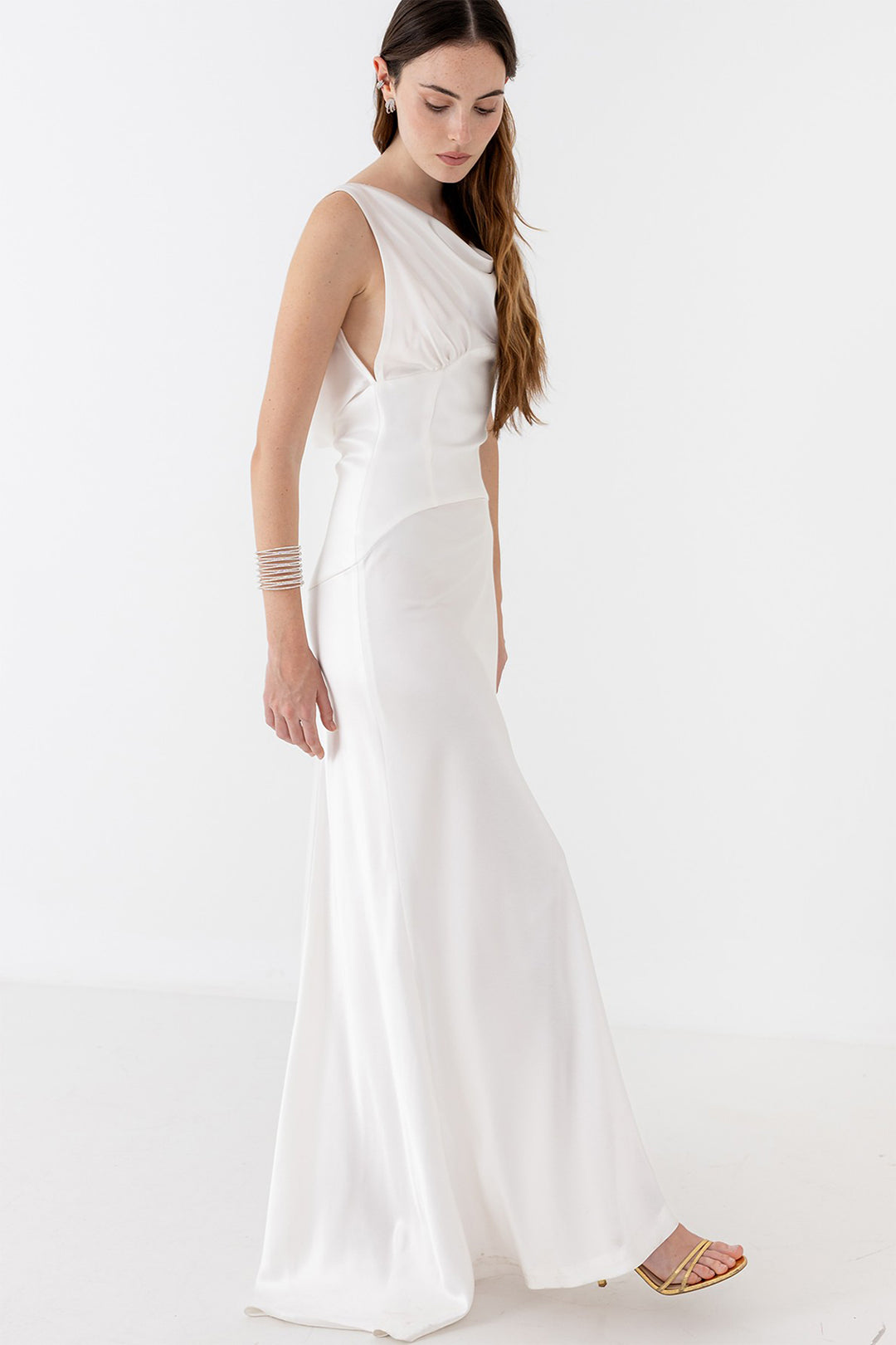 Wedding Dress with Draped Neckline and Corset