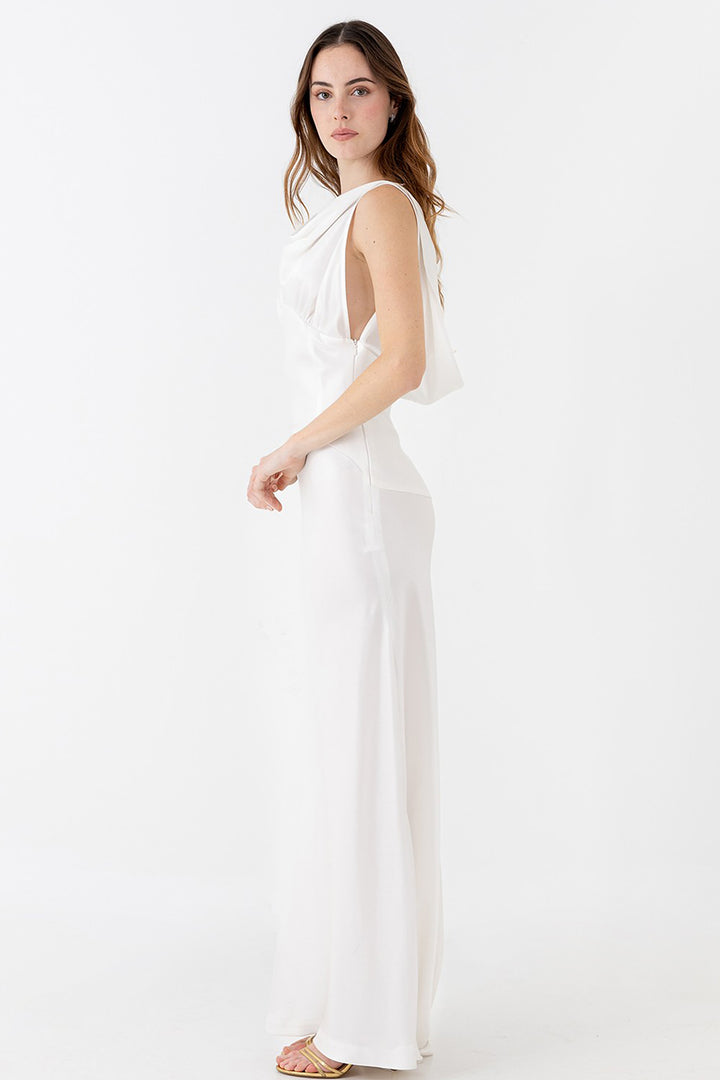 Wedding Dress with Draped Neckline and Corset