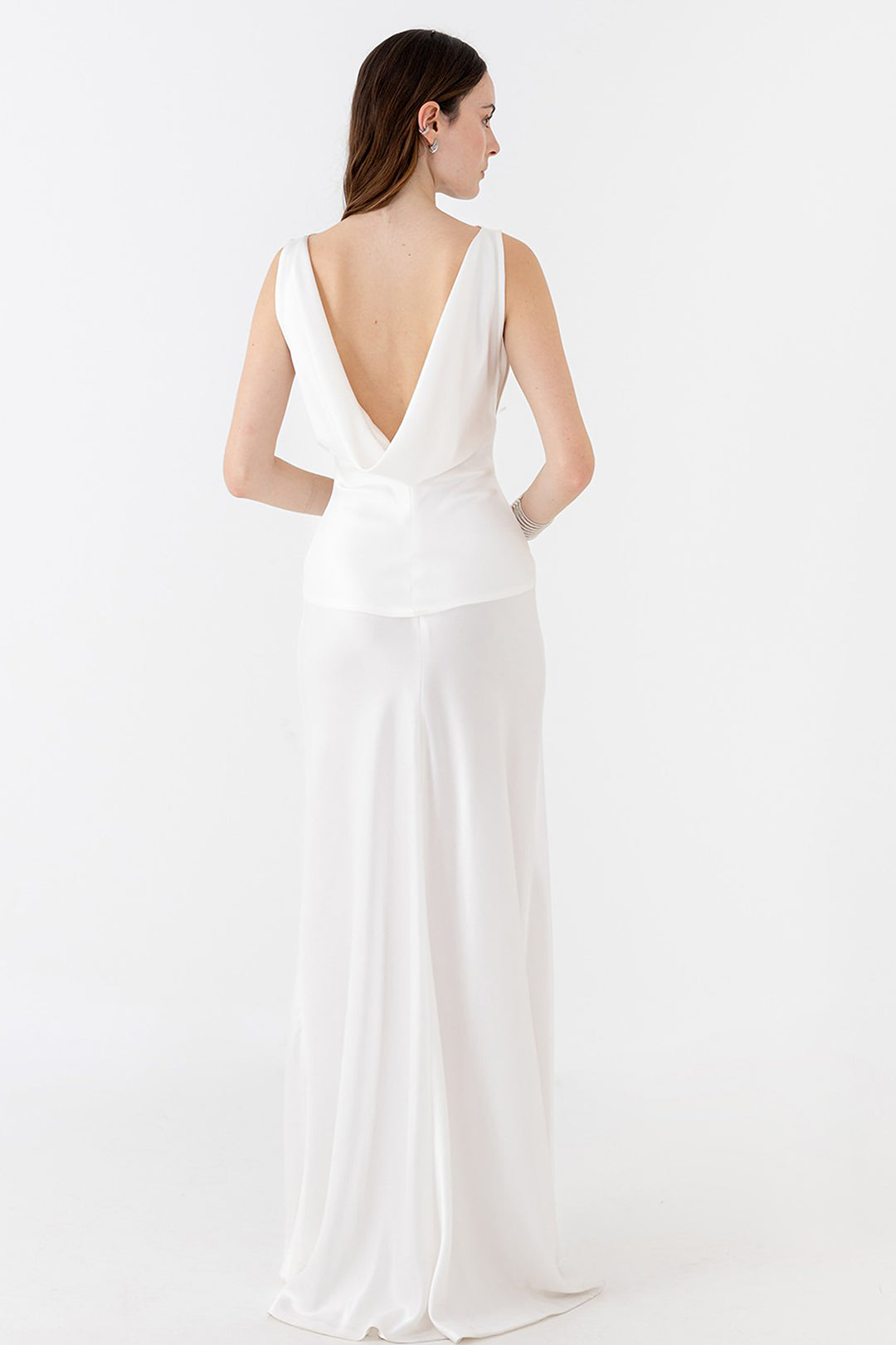 Draped Boatneck Satin Dress