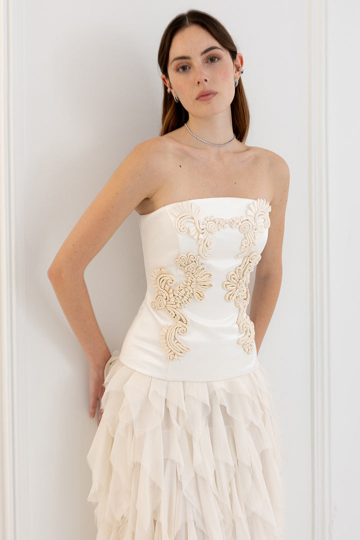 Wedding Dress with Strapless Bodice and Ruffles