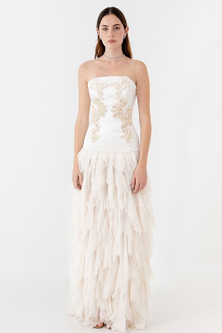 Wedding Dress with Strapless Bodice and Ruffles