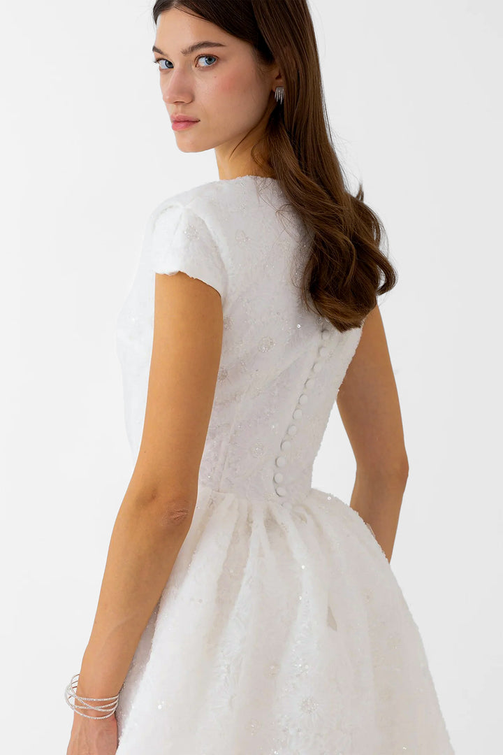 Embroidered Column Wedding Dress with Train