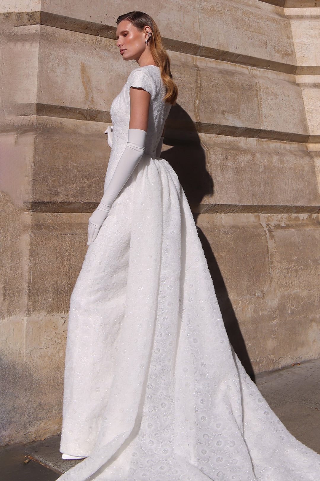 Embroidered Column Wedding Dress with Train
