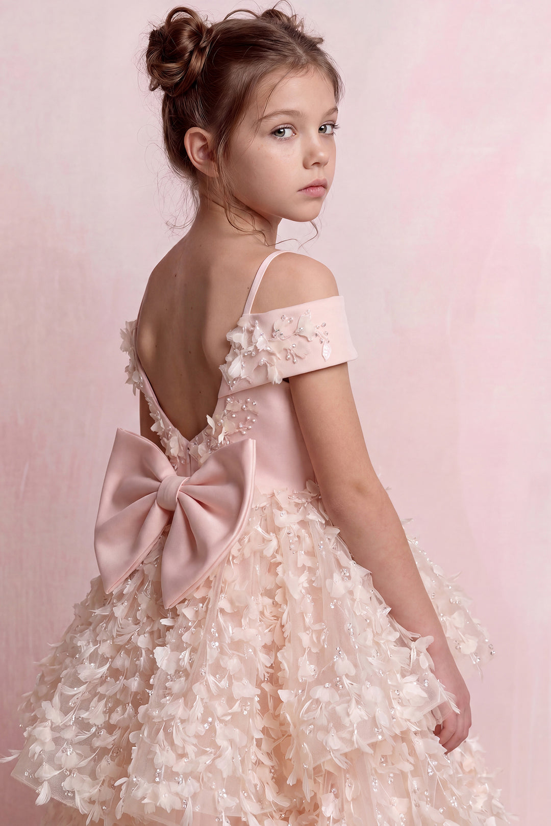 Petal Appliqué High-Low Tulle Mini Gown