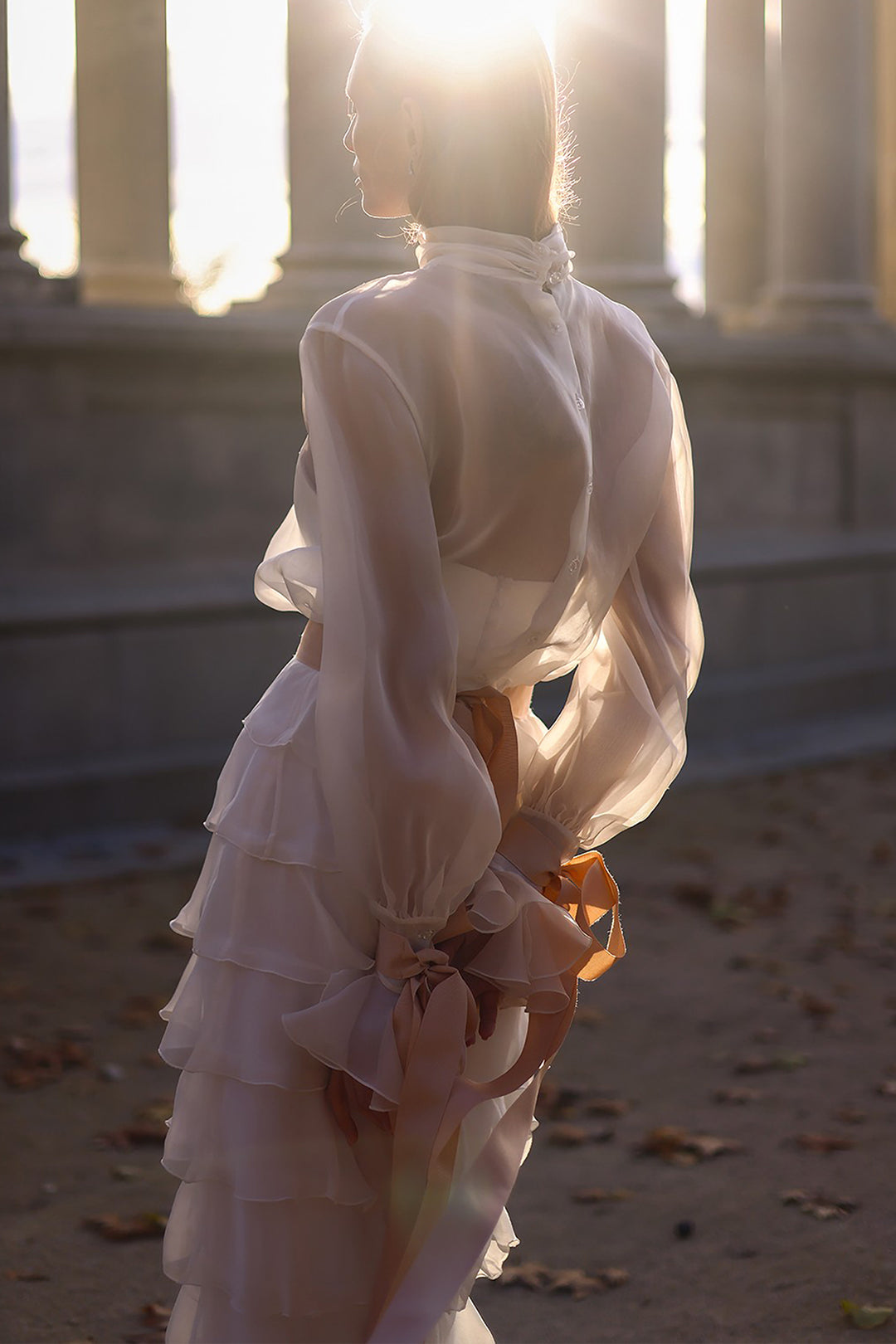 Bridal Sheer Blouse with Ruffled Skirt