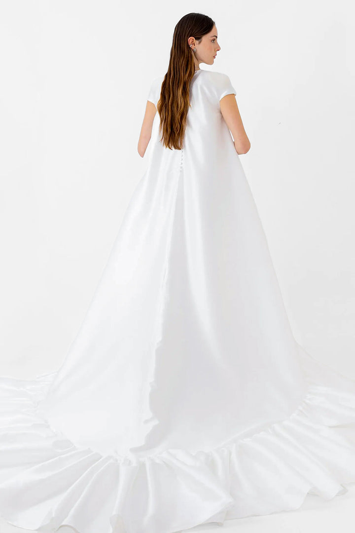 Wedding Dress with Gathered Ruffle and Train