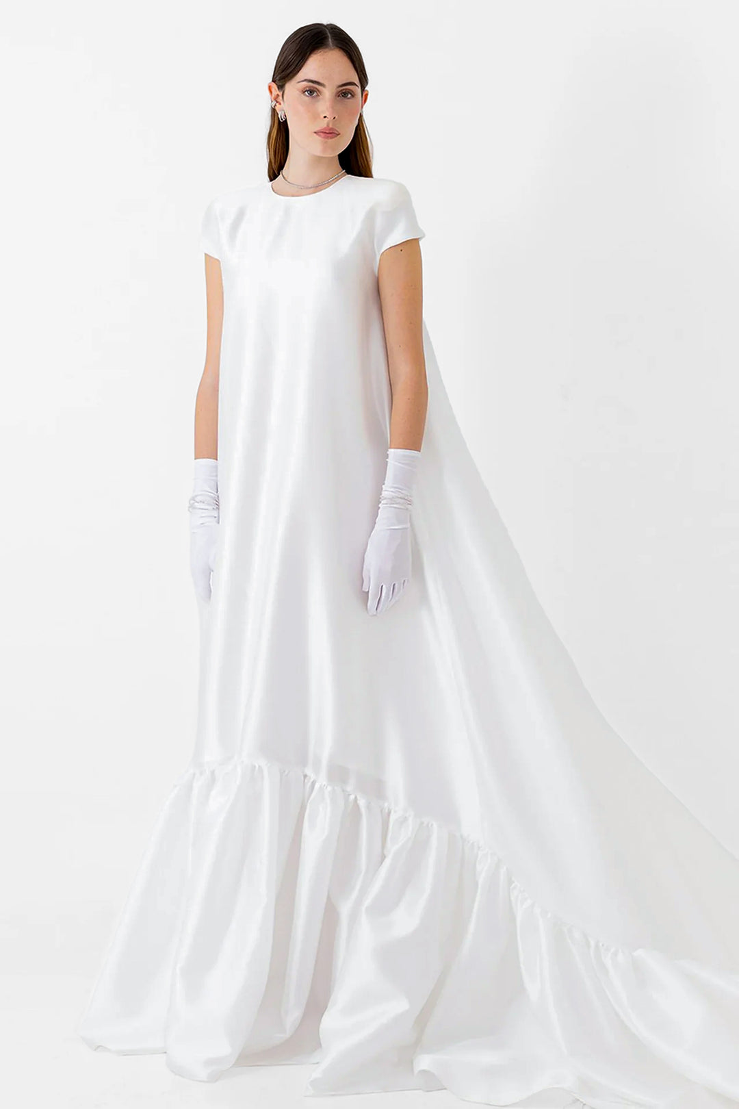 Wedding Dress with Gathered Ruffle and Train