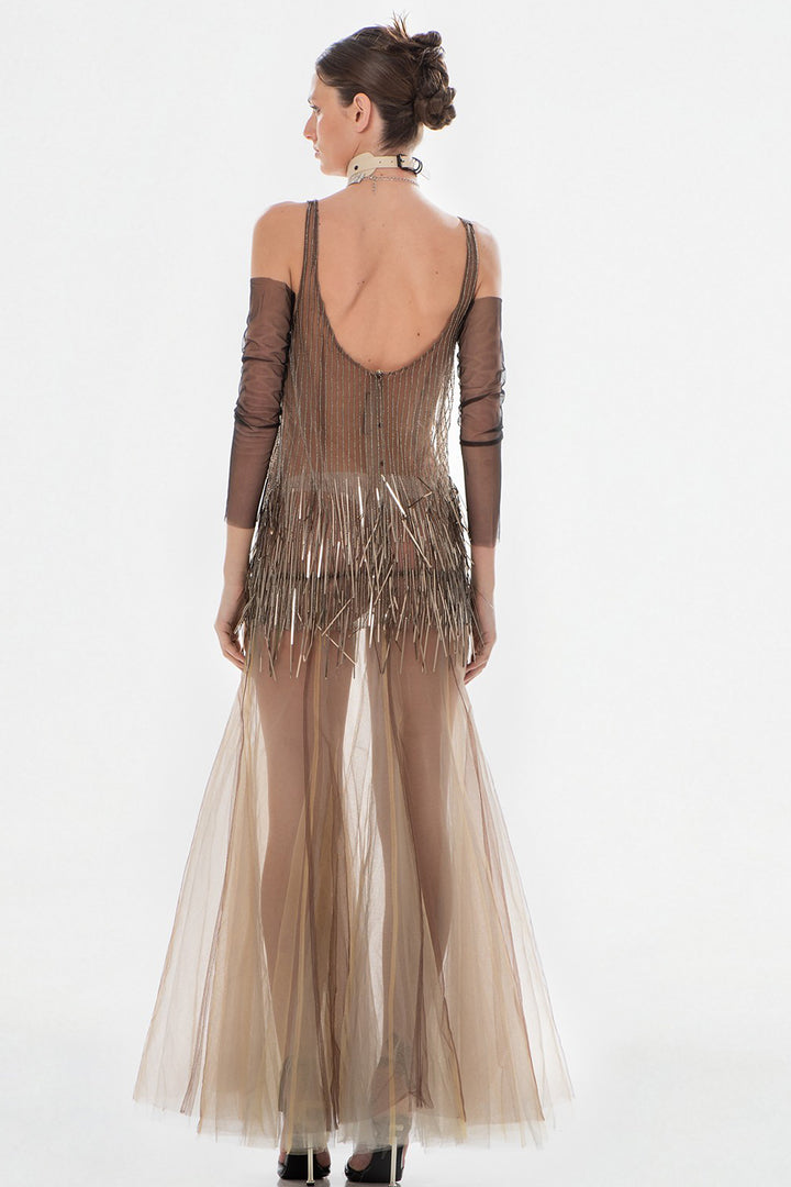 Low-Cut Beaded Dress