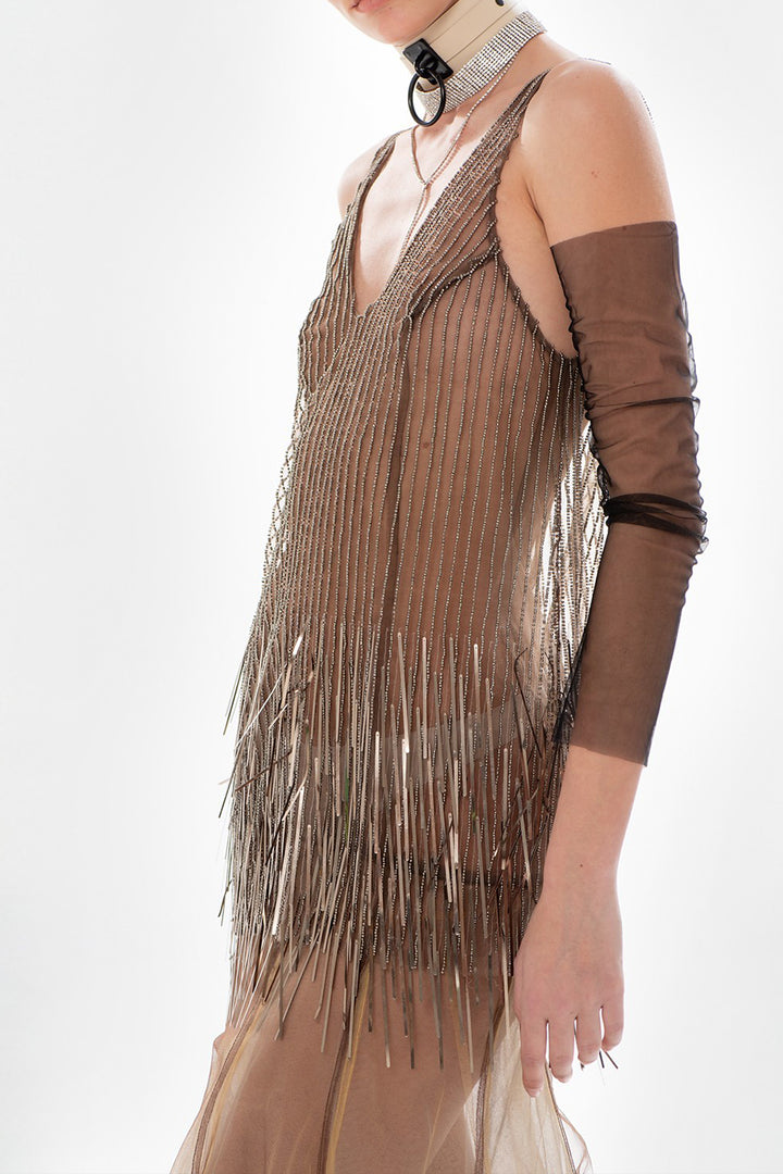 Low-Cut Beaded Dress
