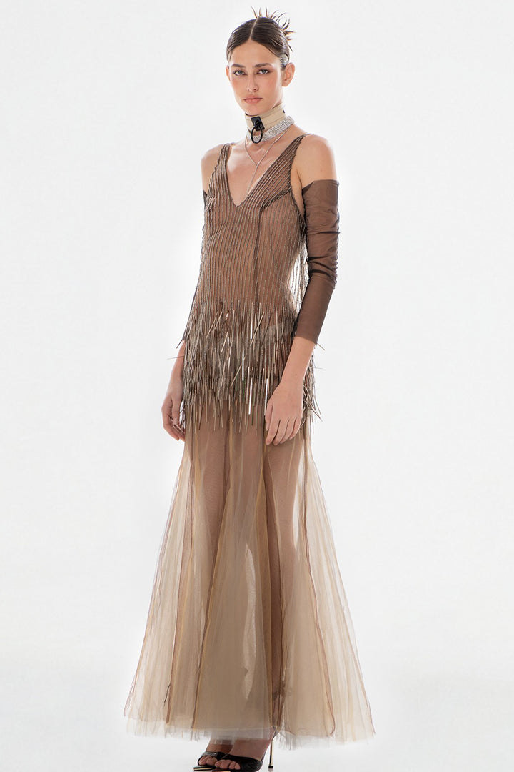 Low-Cut Beaded Dress