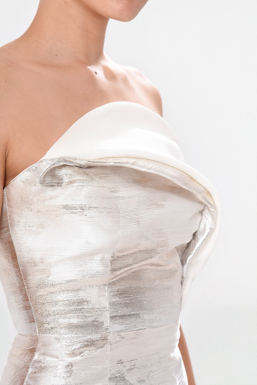 Silk Crepe Midi Dress with Strapless Neckline