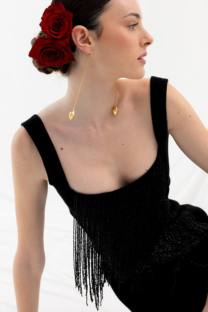 Short Dress with Fringes and Square Neckline
