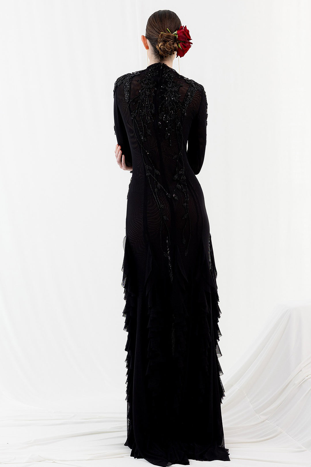 Long Dress with Lace Ruffles