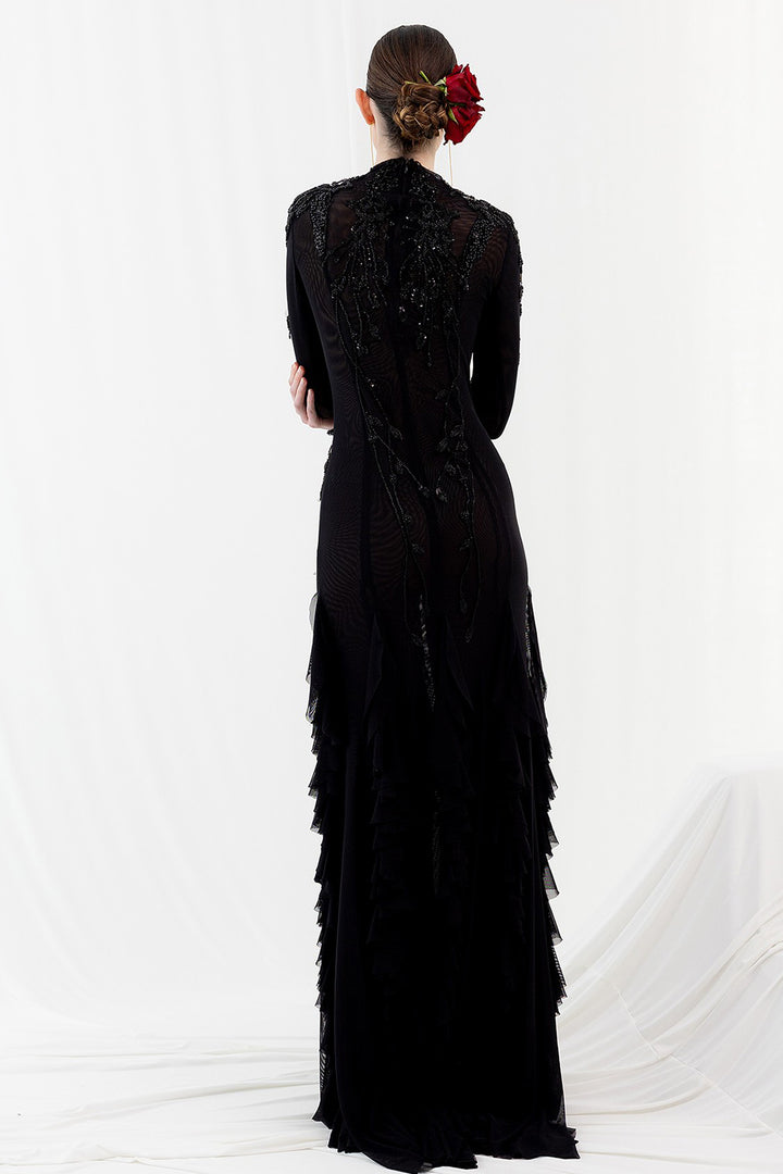 Long Dress with Lace Ruffles