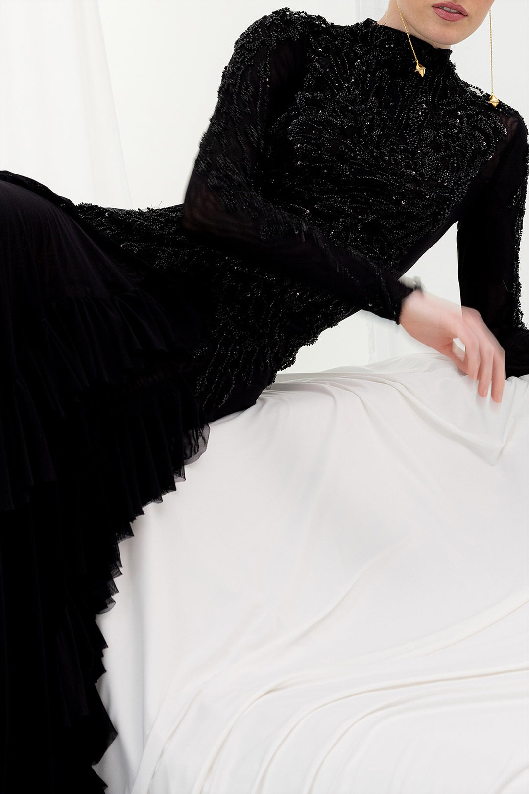 Long Dress with Lace Ruffles