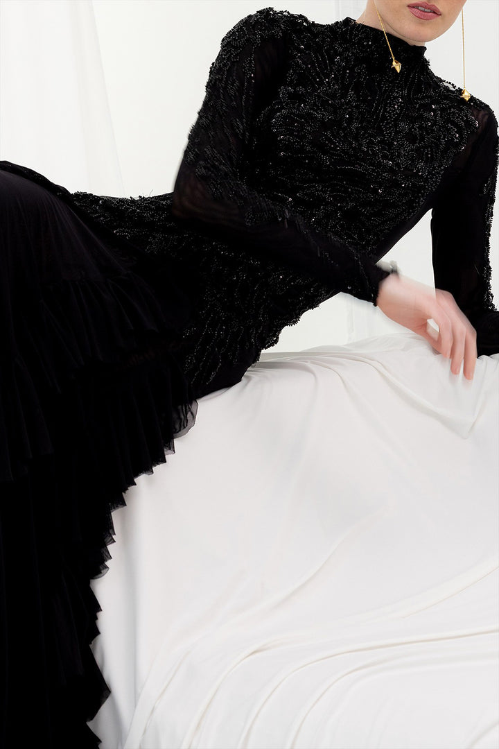 Long Dress with Lace Ruffles