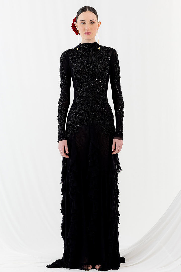 Long Dress with Lace Ruffles
