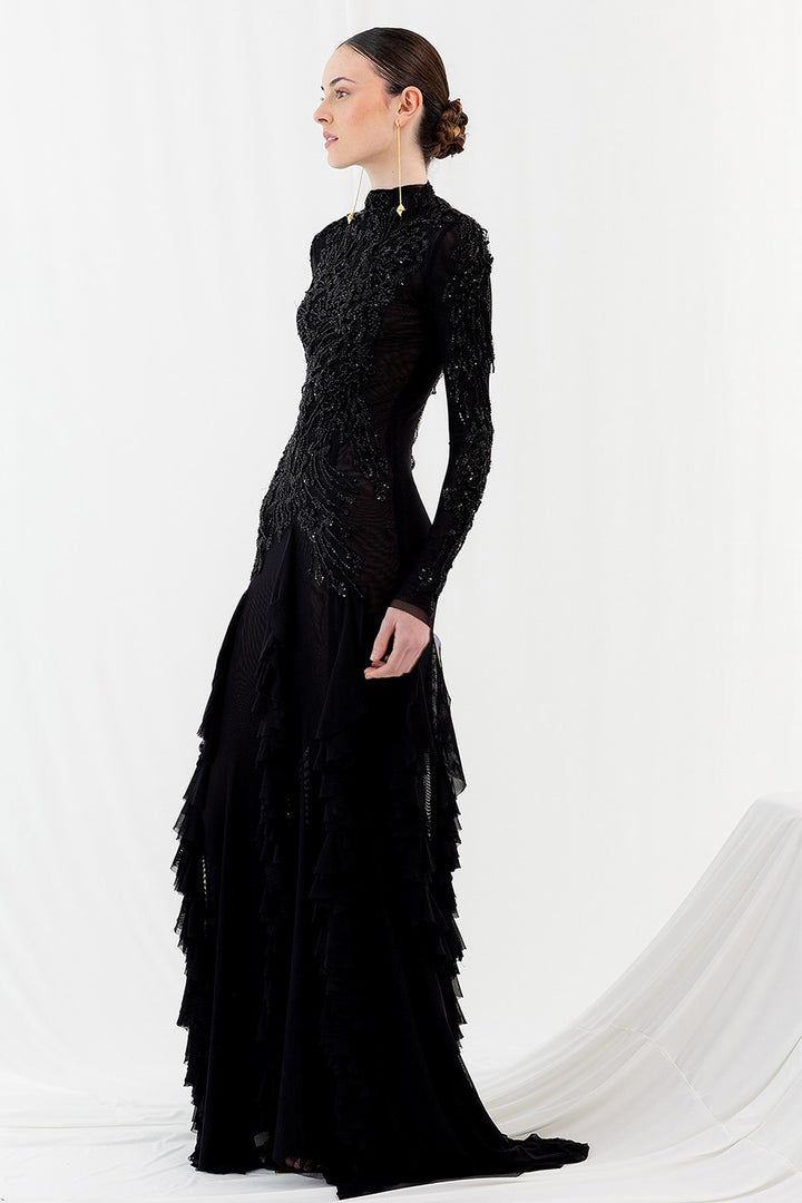 Long Dress with Lace Ruffles
