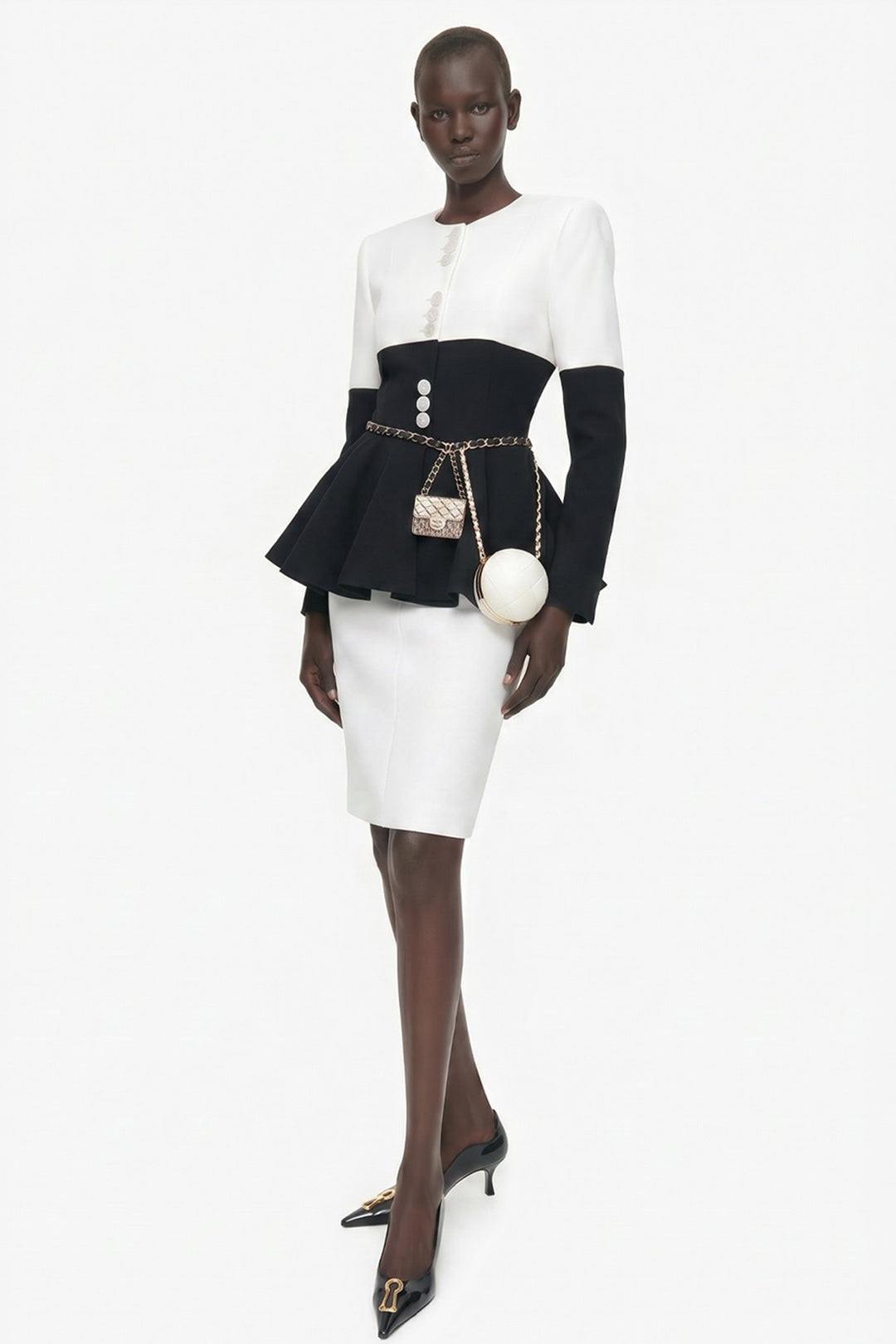 Skirt Suit with Structured Peplum Jacket