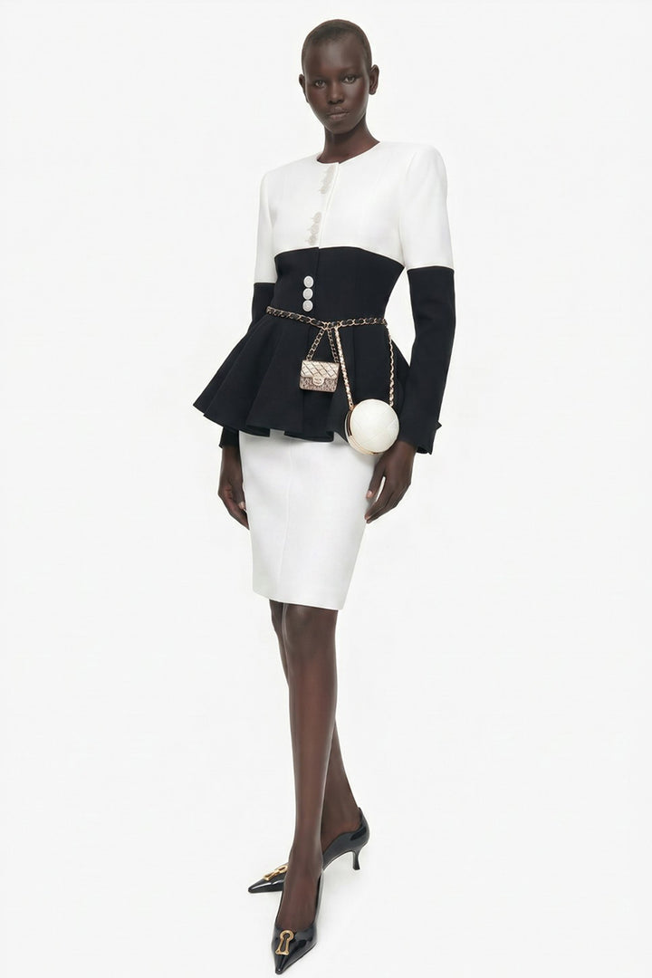 Skirt Suit with Structured Peplum Jacket