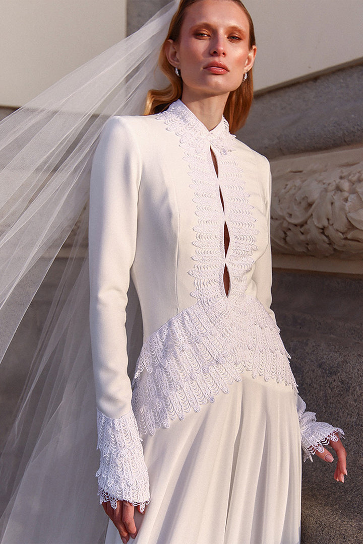 Contemporary Wedding Dress with High Neck