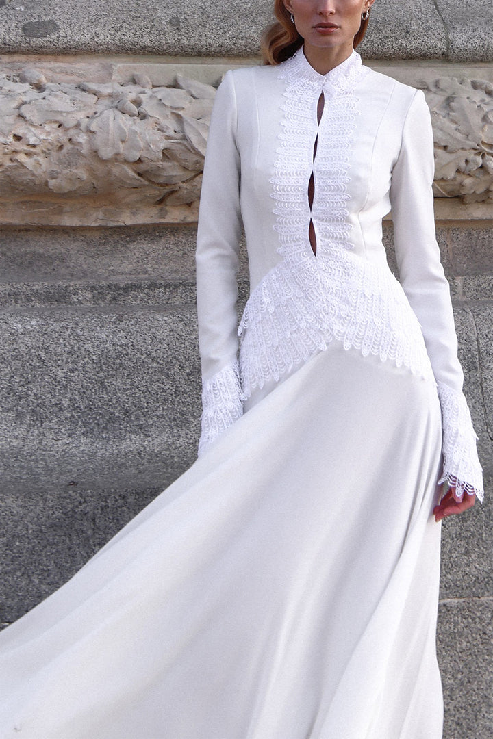 Contemporary Wedding Dress with High Neck