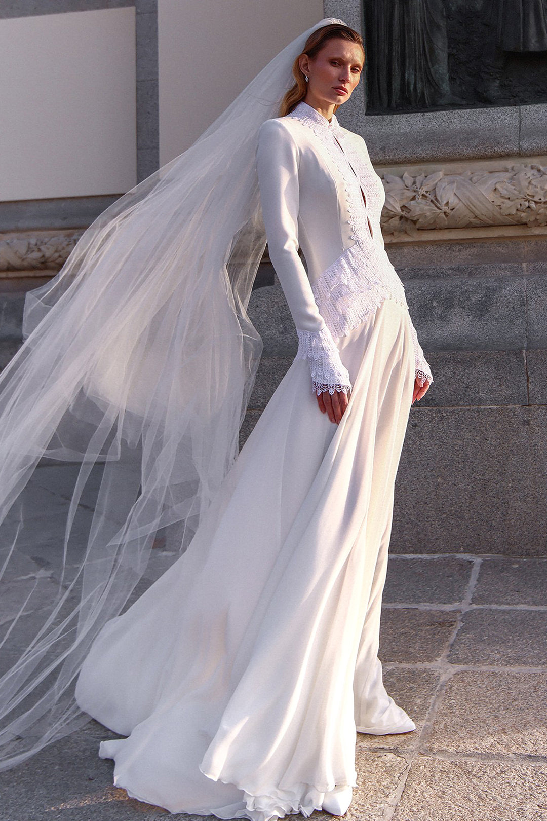 Contemporary Wedding Dress with High Neck