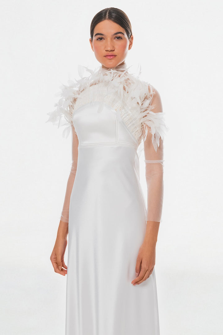 Halter Dress with Feathered Skirt