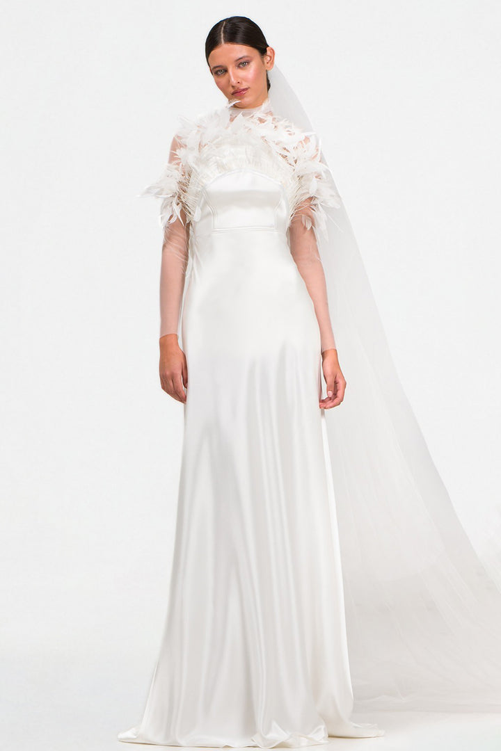 Halter Dress with Feathered Skirt