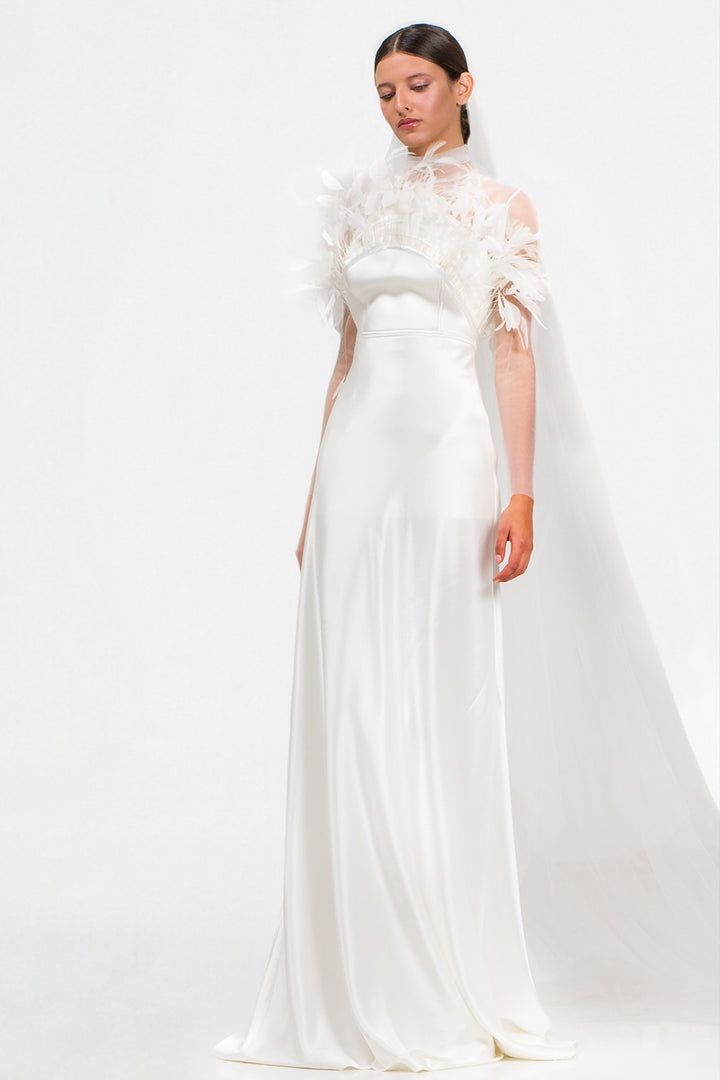 Halter Dress with Feathered Skirt