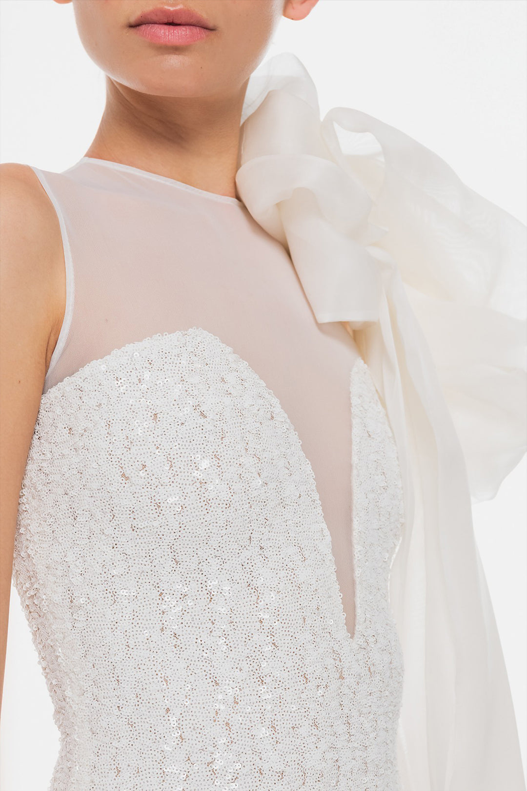 Halter Neckline Dress with Fitted Waist and Feather