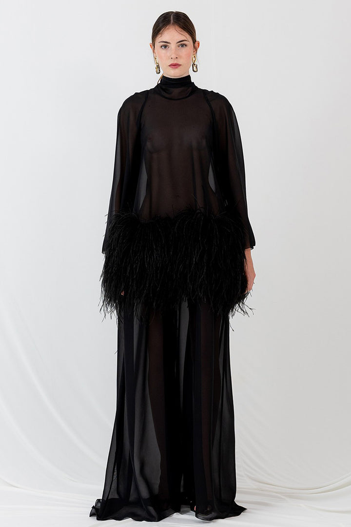 Chiffon and Feather Tunic Handcrafted Kaftan