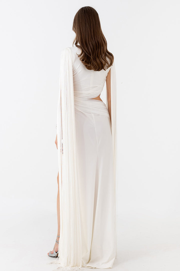 Wedding Dress with Asymmetrical Draping and Side Slit