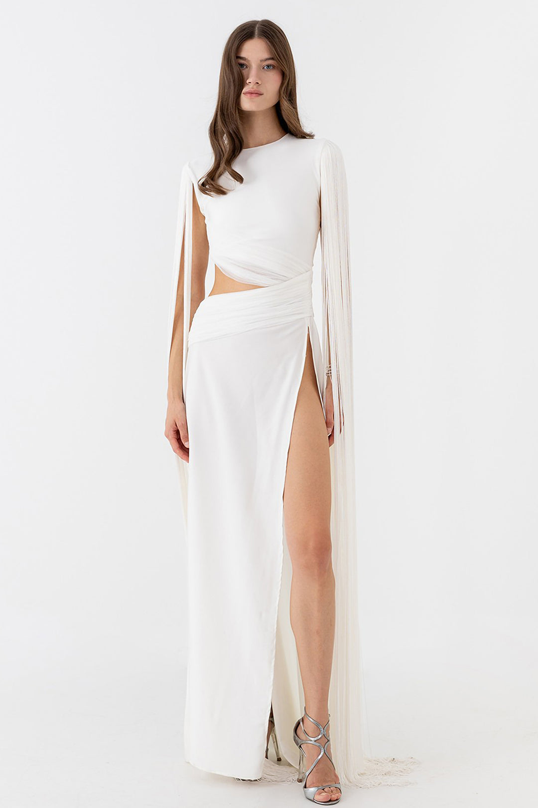 Wedding Dress with Asymmetrical Draping and Side Slit