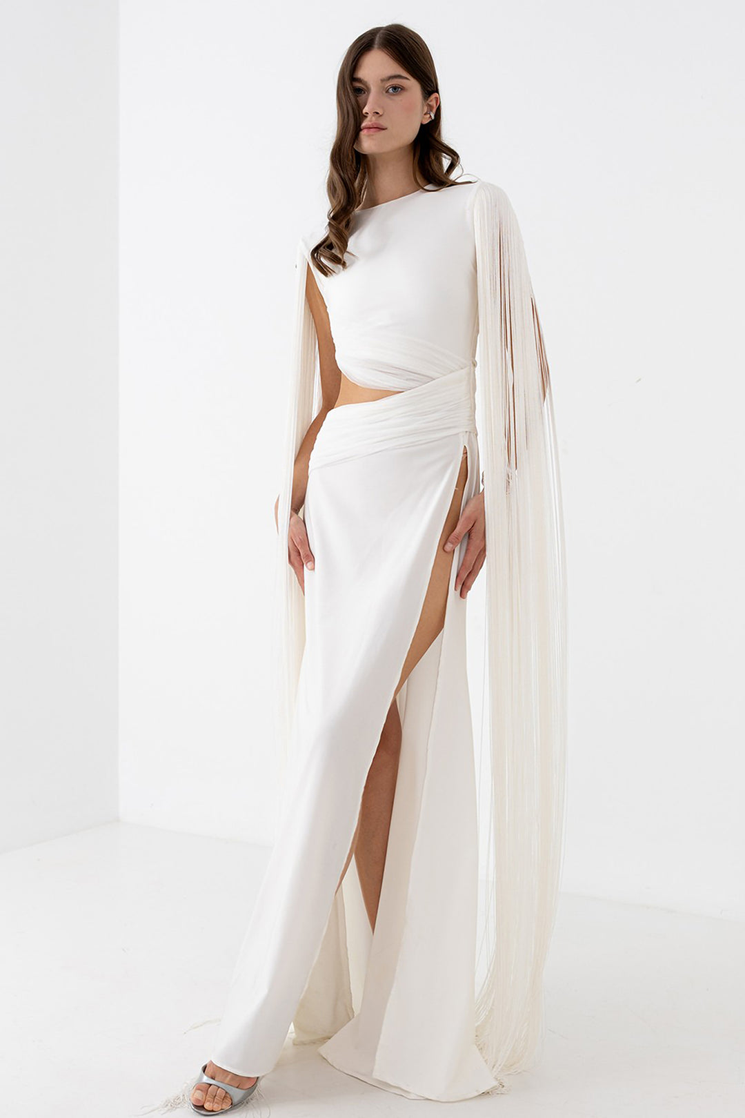 Wedding Dress with Asymmetrical Draping and Side Slit