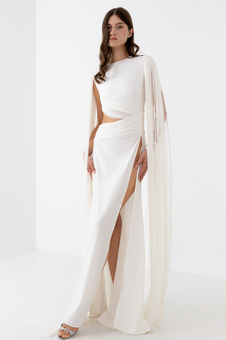 Wedding Dress with Asymmetrical Draping and Side Slit