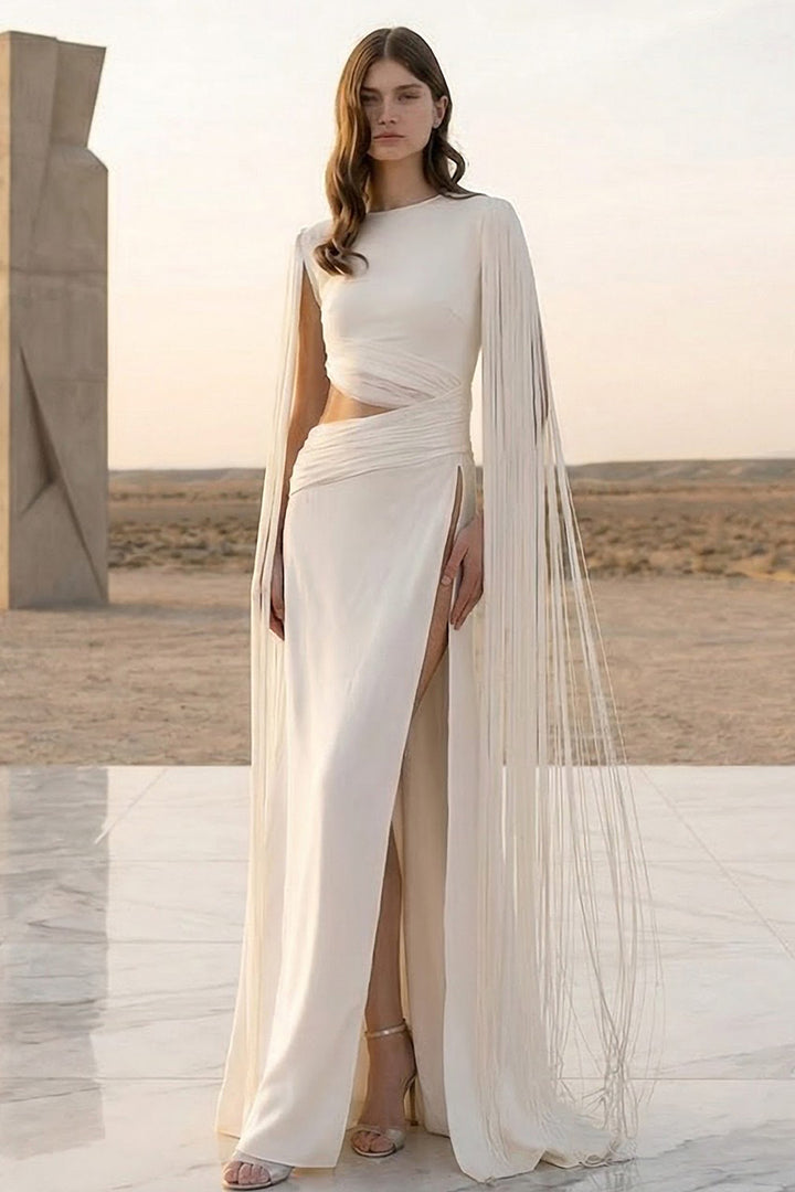 Wedding Dress with Asymmetrical Draping and Side Slit