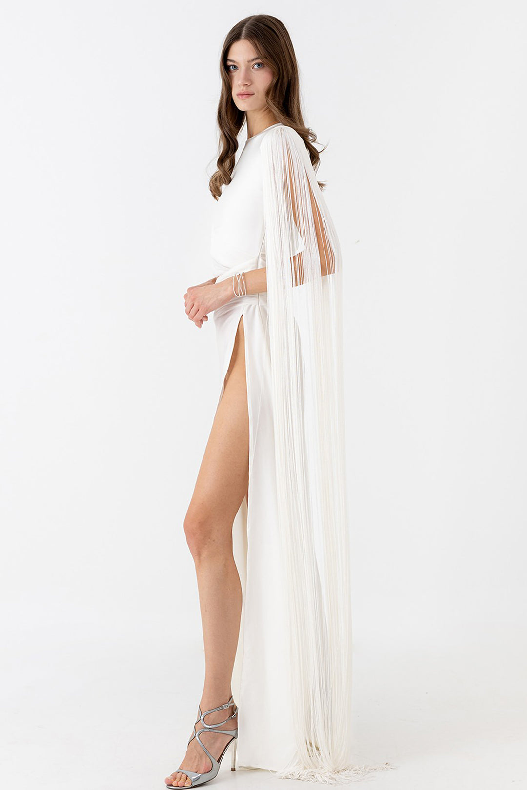 Wedding Dress with Asymmetrical Draping and Side Slit