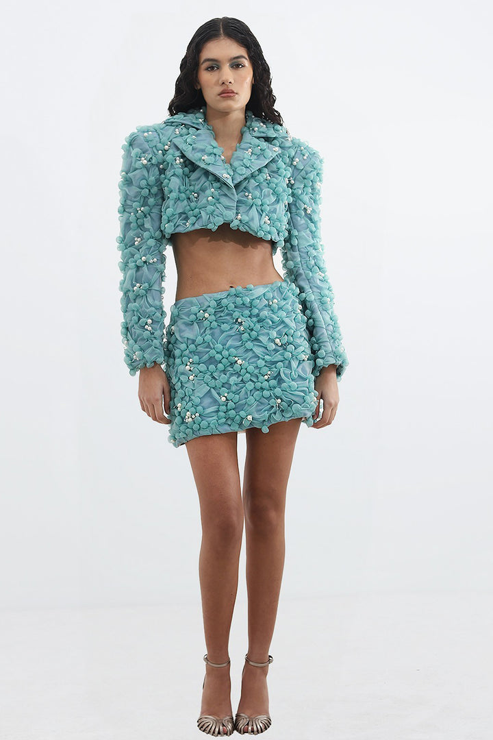 Pearl-Embroidered with Cropped Jacket and Mini Skirt
