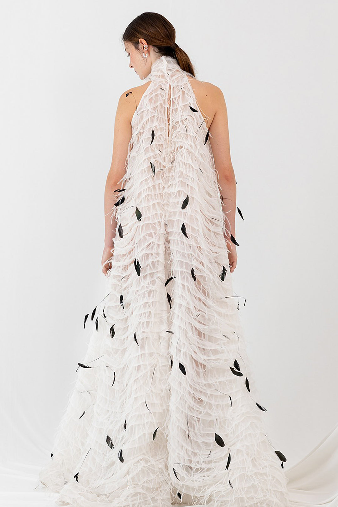 Halter Neck Dress with Feathers