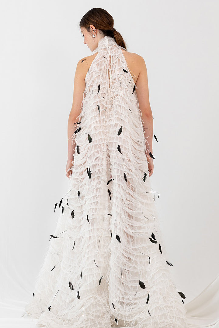 Halter Neck Dress with Feathers