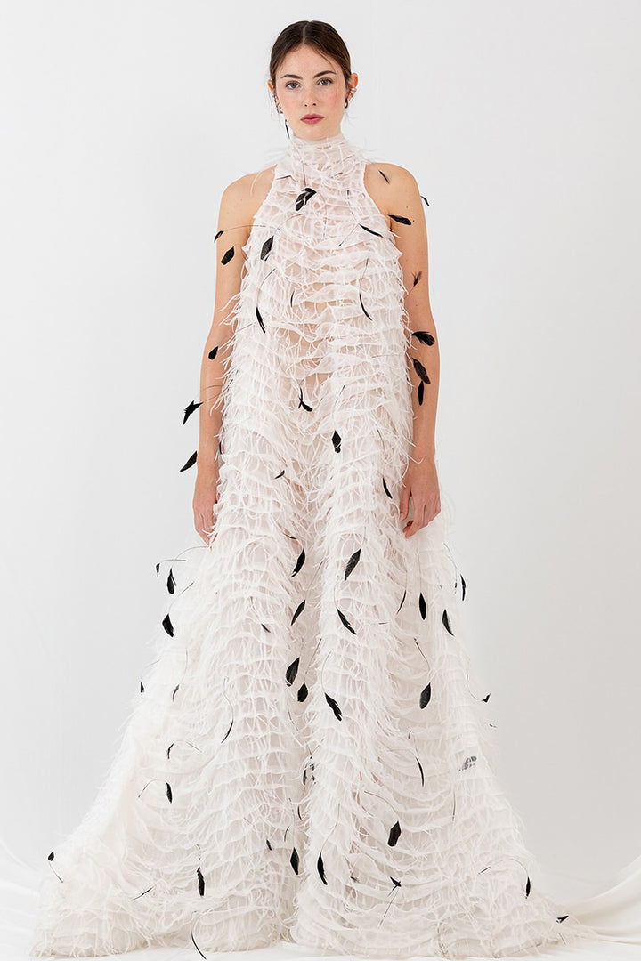 Halter Neck Dress with Feathers
