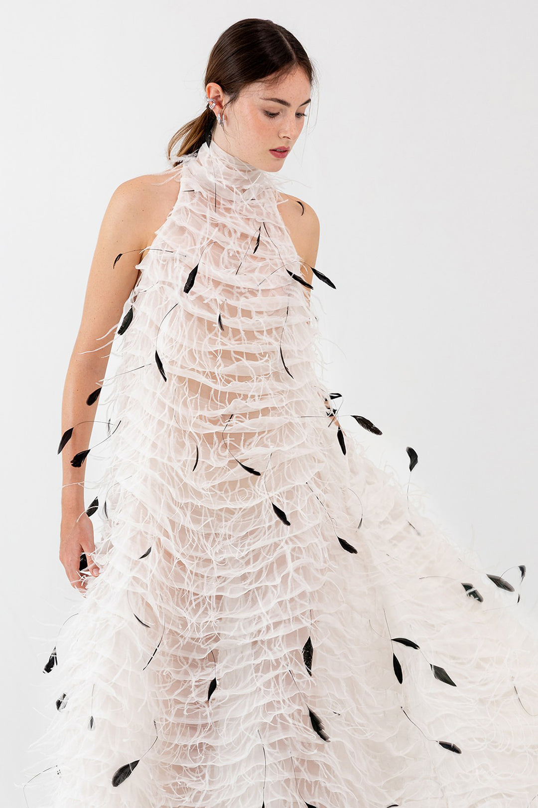 Halter Neck Dress with Feathers