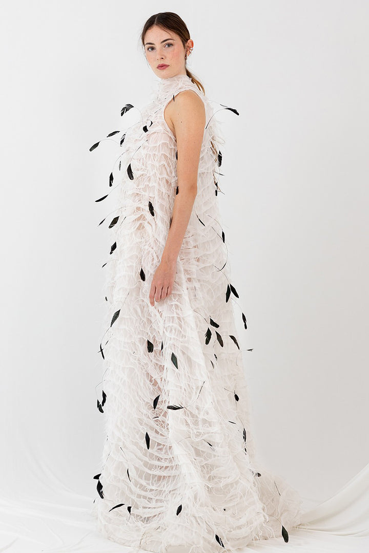 Halter Neck Dress with Feathers
