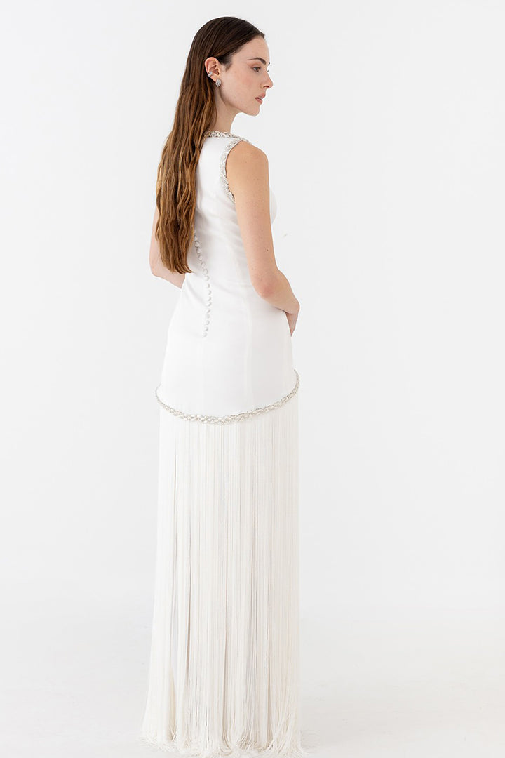 Wedding Dress with Rhinestones and Fringe Skirt