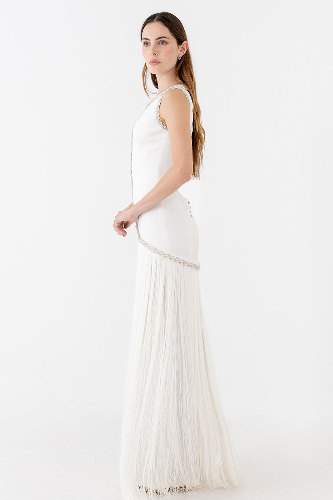 Wedding Dress with Rhinestones and Fringe Skirt