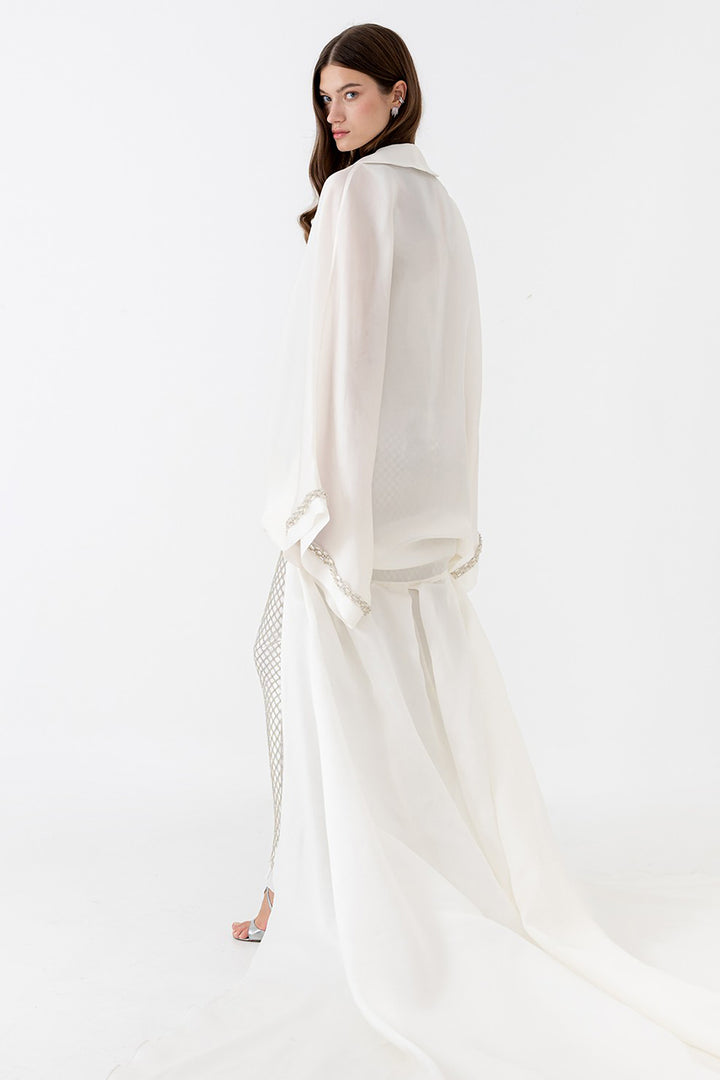 Silk Bridal Cape with Bow Crystals and Train