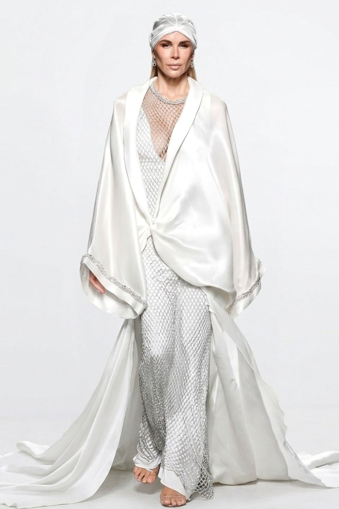 Silk Bridal Cape with Bow Crystals and Train